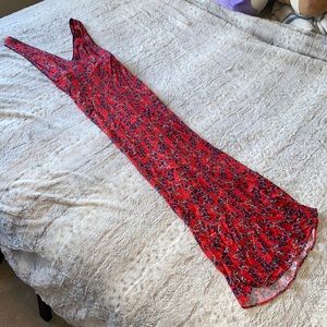 Red and navy flower soft silky maxi Free People dress